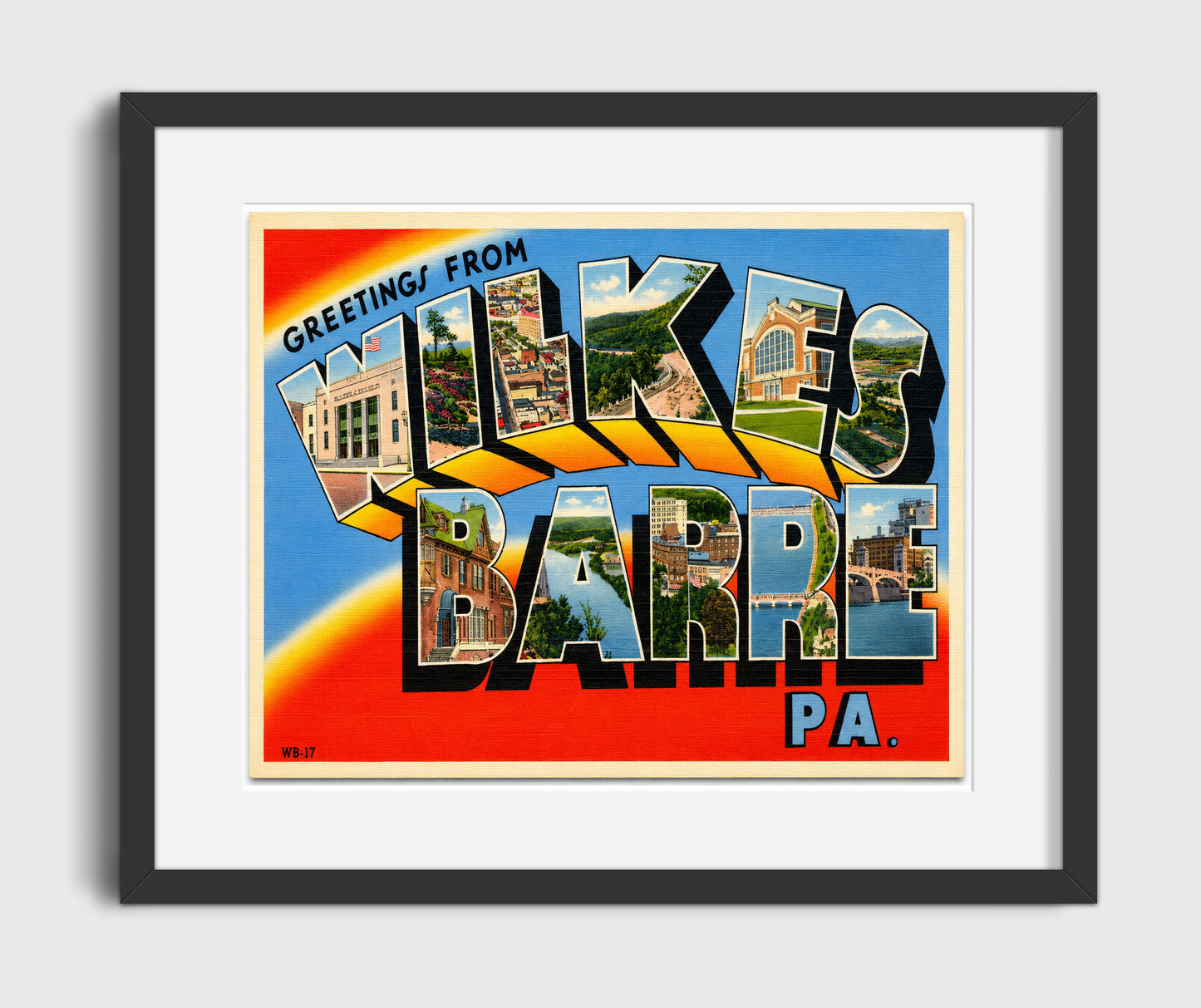 Greetings from Wilkes-Barre, Pennsylvania 16x20 Gallery Frame vintage postcard wall art