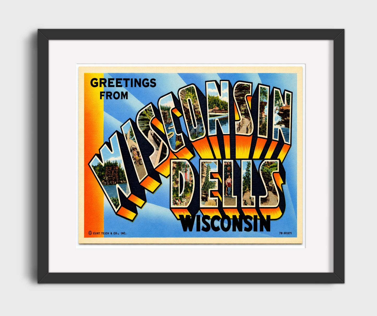 Wisconsin Dells, Wisconsin Vintage Postcard - Vintage American Wall Art 16x20 Gallery Framed Artwork wall art print – framed decor