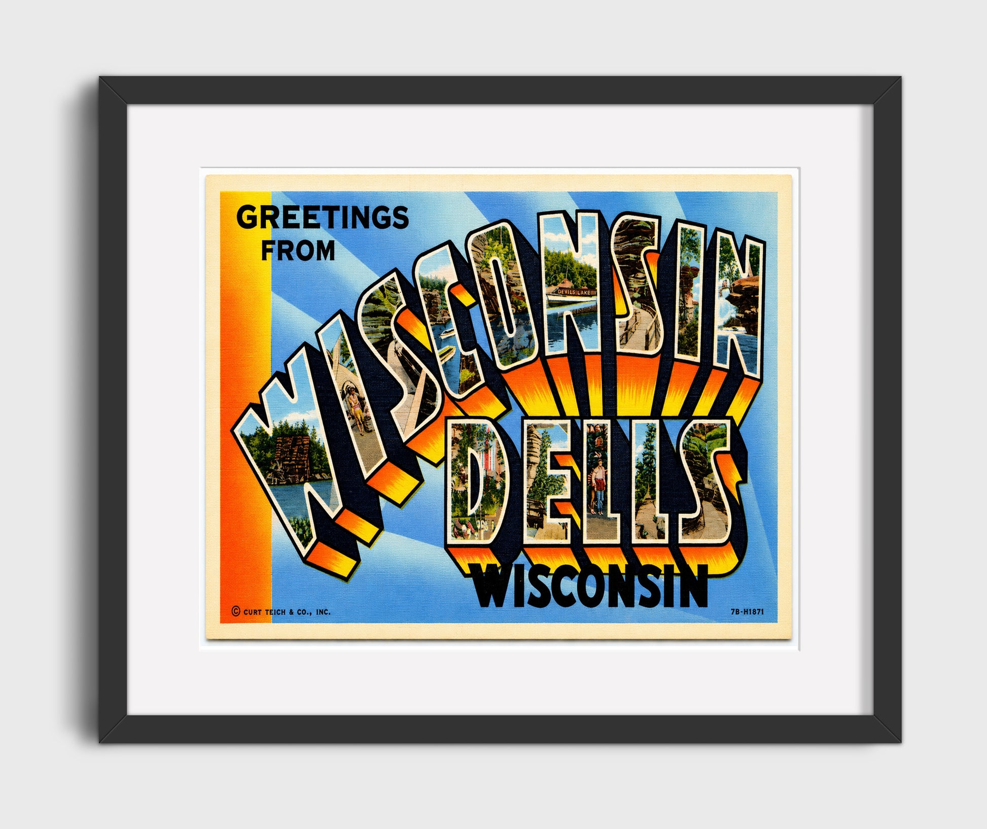 Wisconsin Dells, Wisconsin Vintage Postcard - Vintage American Wall Art 16x20 Gallery Framed Artwork wall art print – framed decor