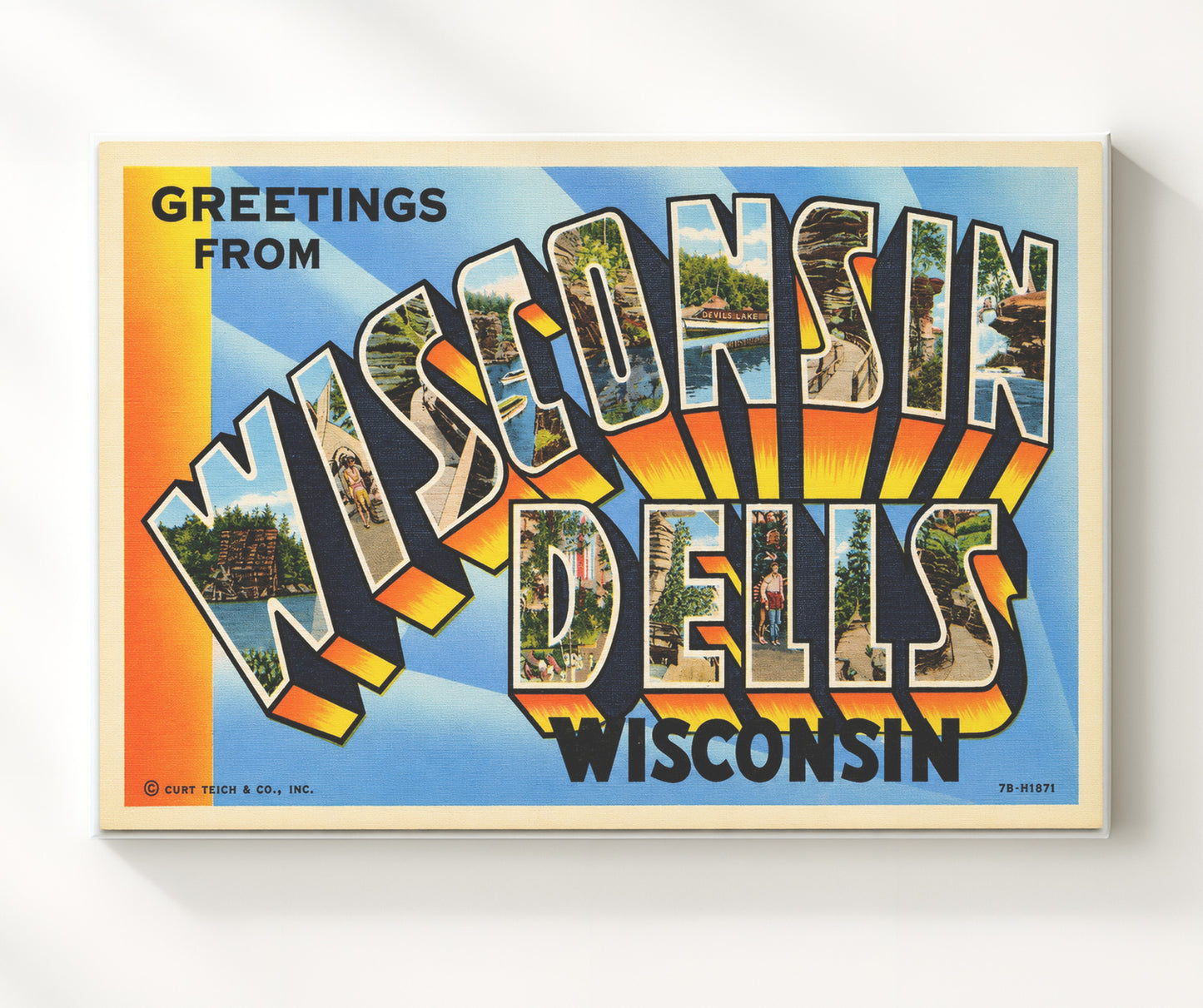 Wisconsin Dells, Wisconsin Vintage Postcard - Vintage American Wall Art 16x20 Canvas Wall Art wall art print – canvas decor