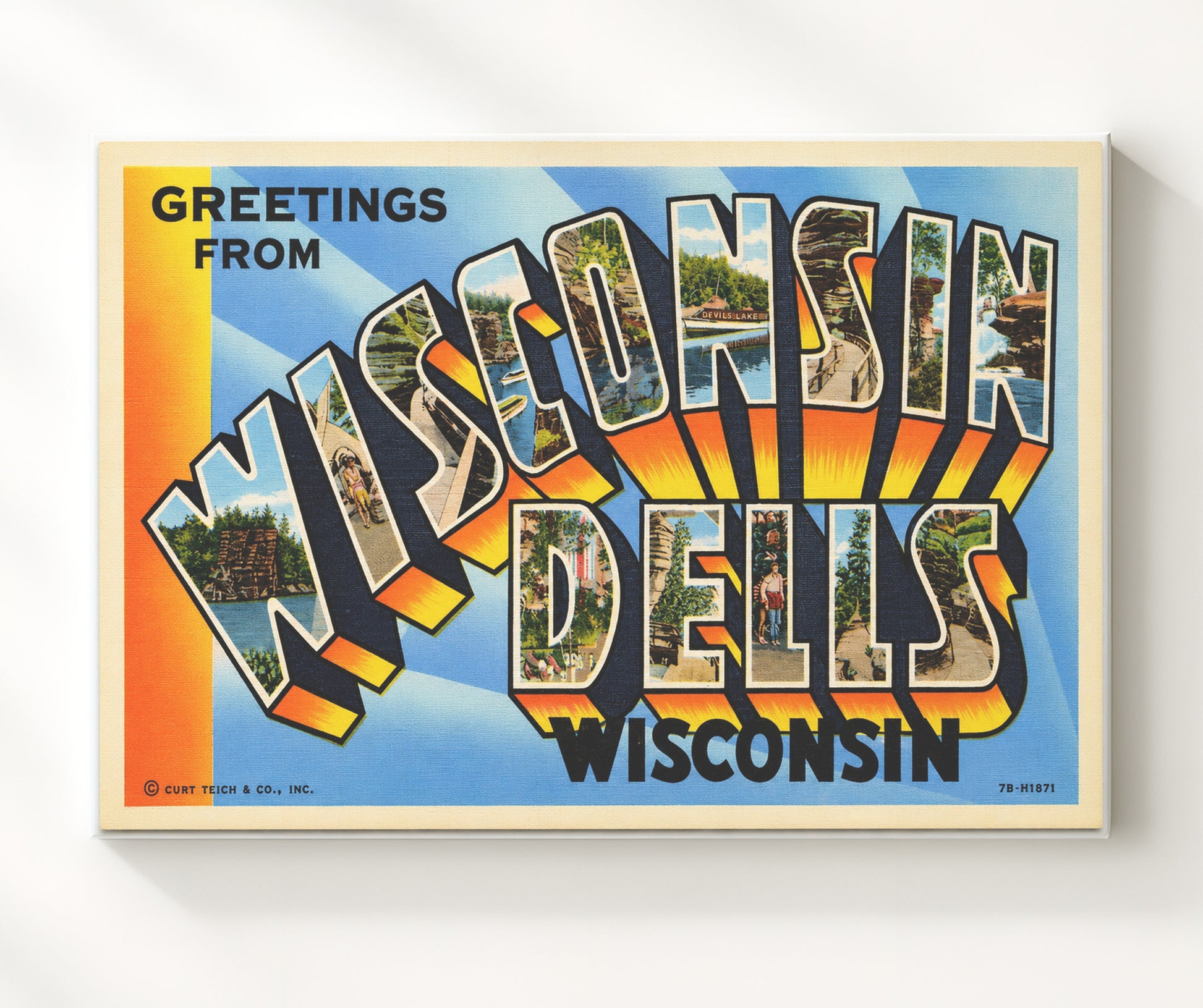 Wisconsin Dells, Wisconsin Vintage Postcard - Vintage American Wall Art 16x20 Canvas Wall Art wall art print – canvas decor