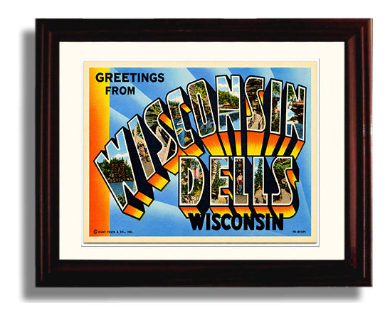 Greetings from Wisconsin Dells, Wisconsin 8x10 Beveled Frame vintage postcard wall art