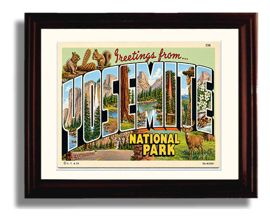 Yosemite National Park, California Vintage Postcard - Vintage American Wall Art Framed 8x10 Matted Beveled Frame wall art print – framed decor
