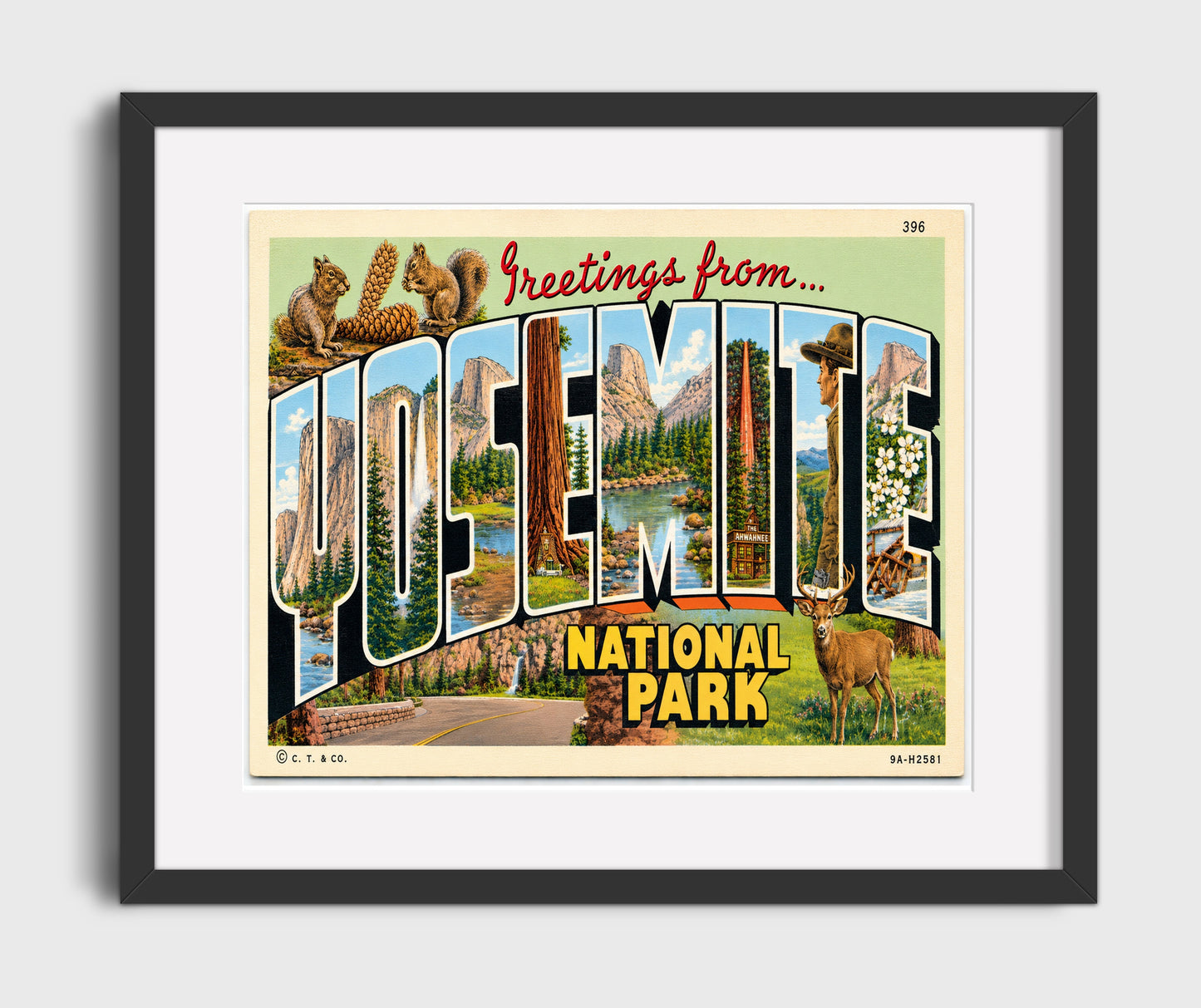 Yosemite National Park, California Vintage Postcard - Vintage American Wall Art 16x20 Gallery Framed Artwork wall art print – framed decor