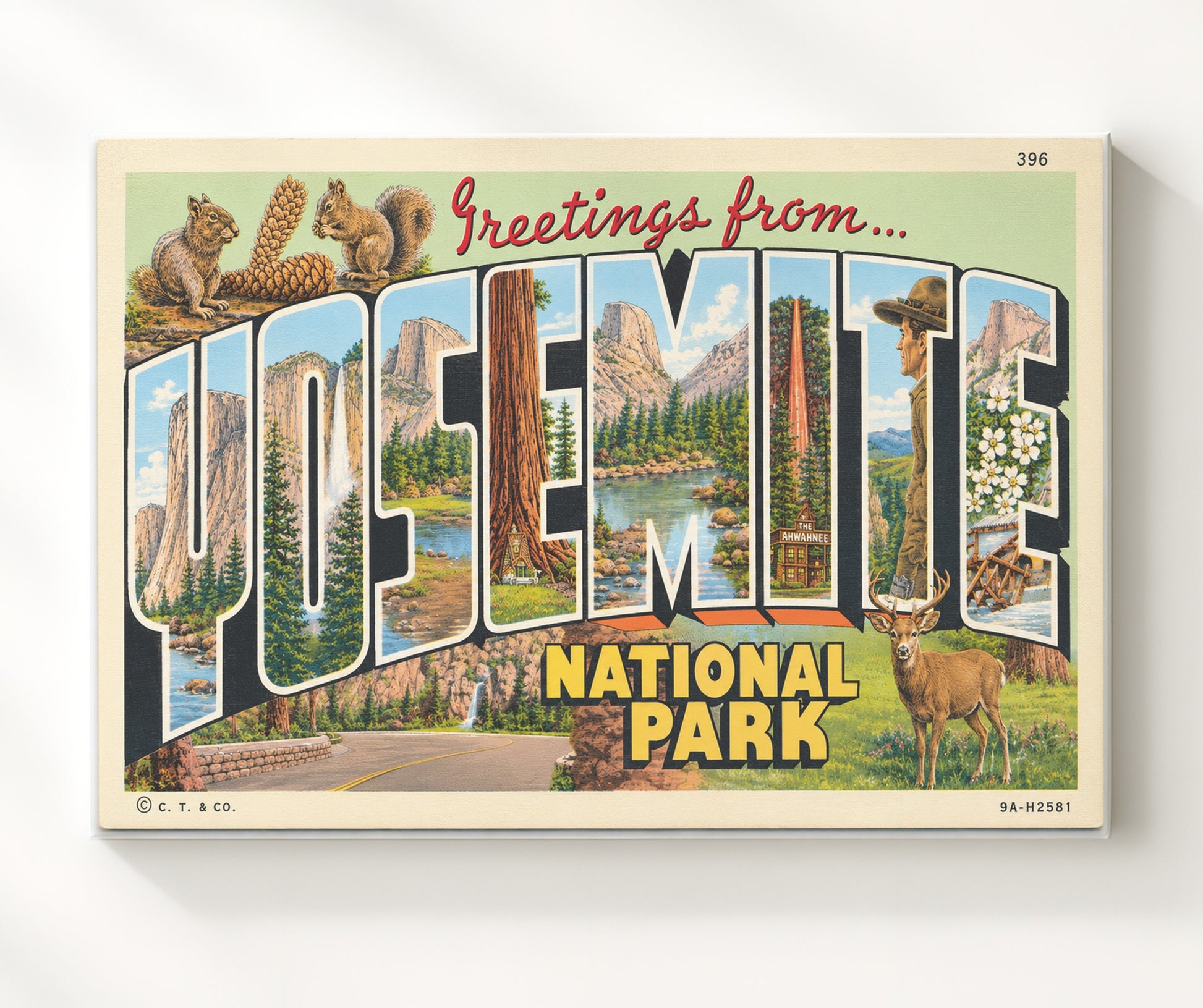 Yosemite National Park, California Vintage Postcard - Vintage American Wall Art 16x20 Canvas Wall Art wall art print – canvas decor