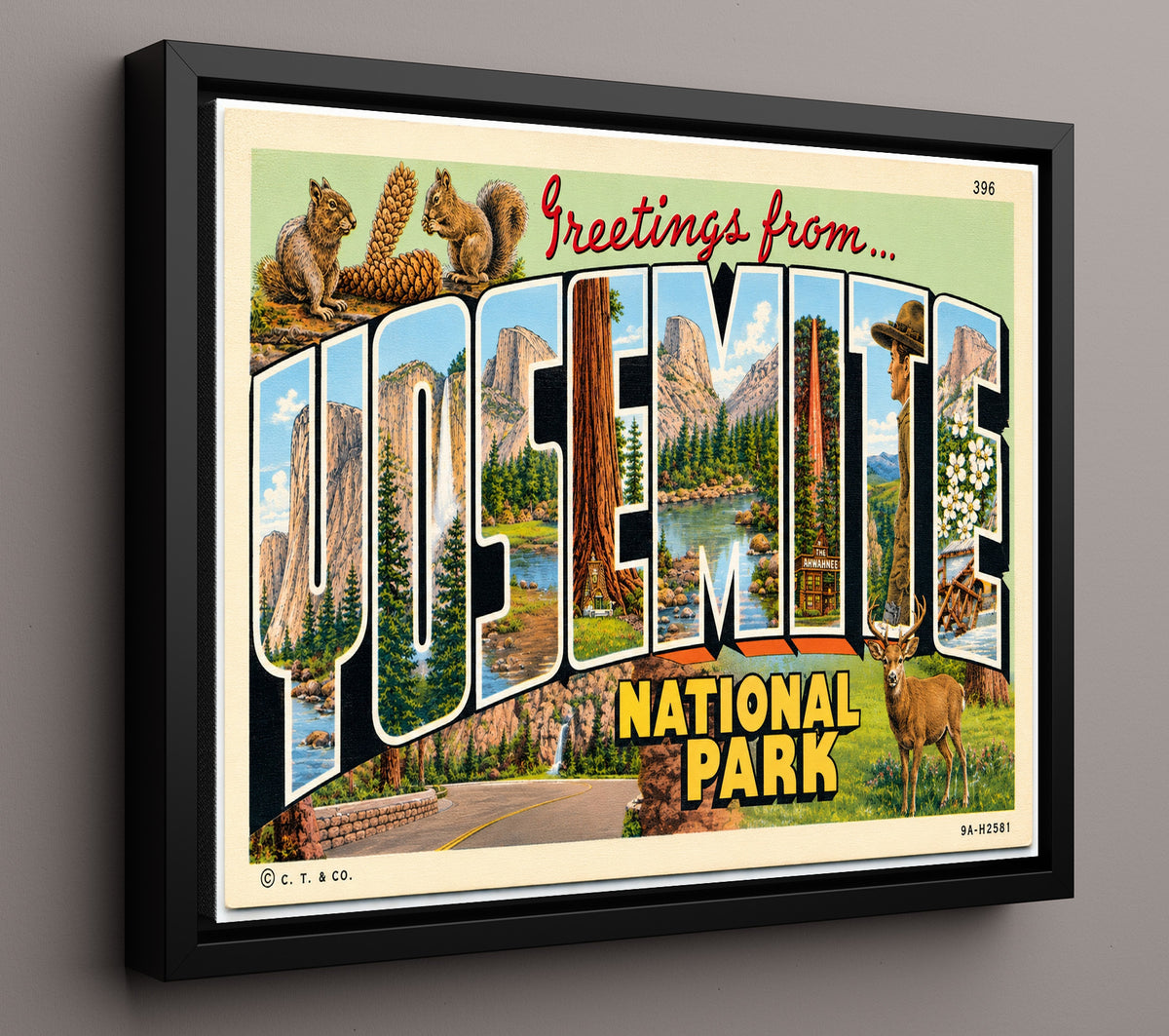 Greetings from Yosemite National Park, California 8x10 Framed Canvas vintage postcard wall art