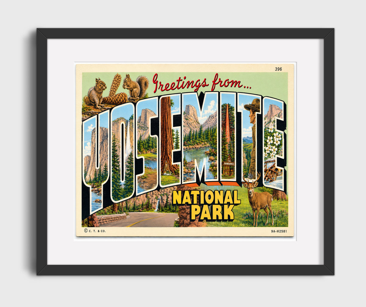 Greetings from Yosemite National Park, California 16x20 Gallery Frame vintage postcard wall art