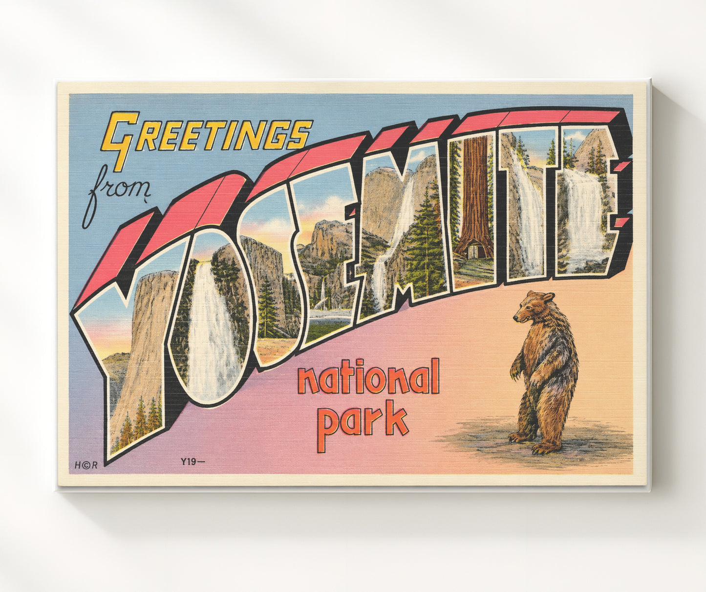 Greetings from Yosemite National Park, California - Bear Design 8x10 Canvas vintage postcard wall art