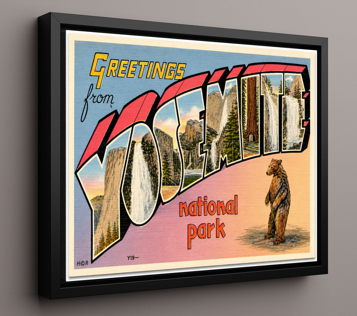 Greetings from Yosemite National Park, California - Bear Design 8x10 Framed Canvas vintage postcard wall art