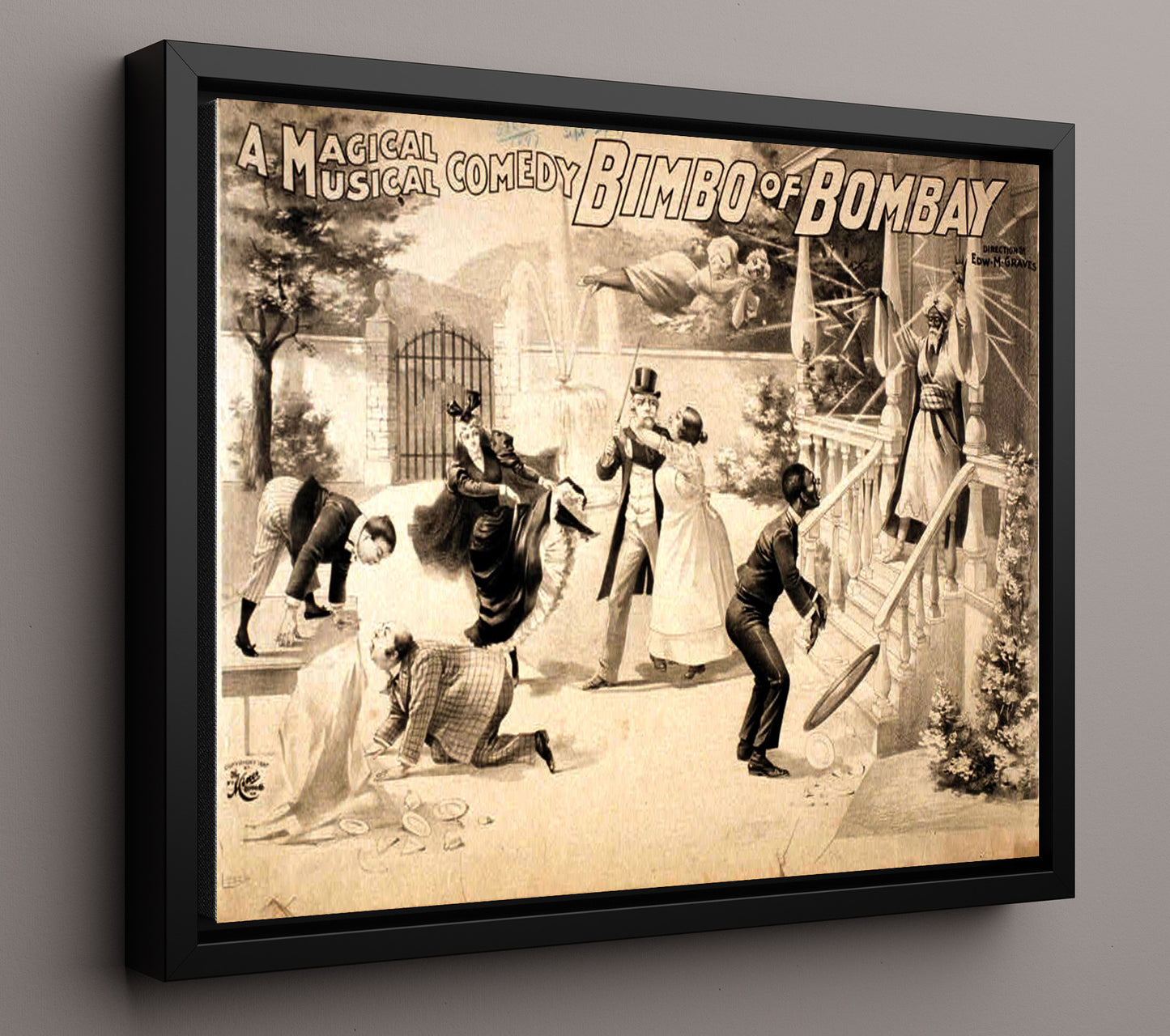 Bimbo of Bombay - Black and White Comedy - Magic Poster - 16x20 Framed Canvas
