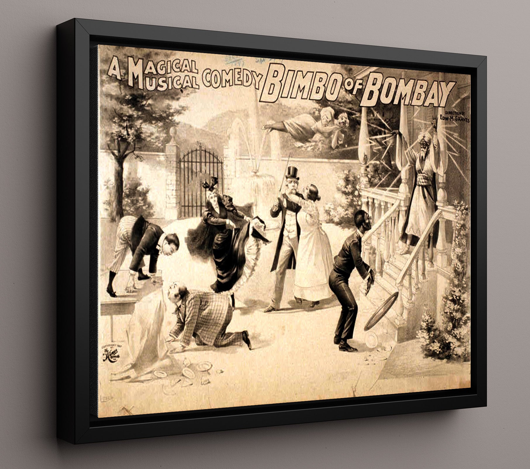 Bimbo of Bombay - Black and White Comedy - Magic Poster - 16x20 Framed Canvas