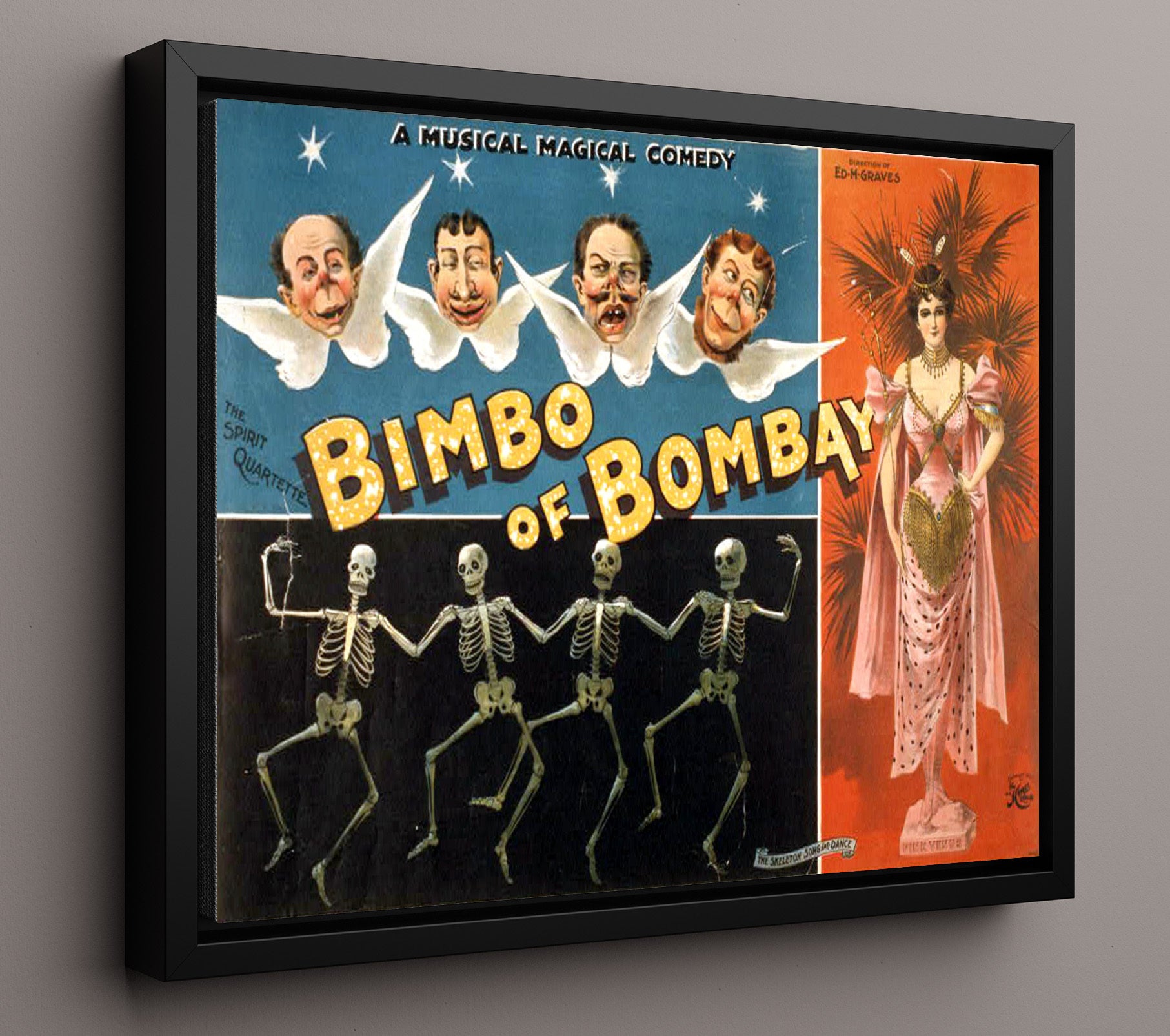 Bimbo of Bombay - Skeleton Dance - Magic Poster - 16x20 Framed Canvas