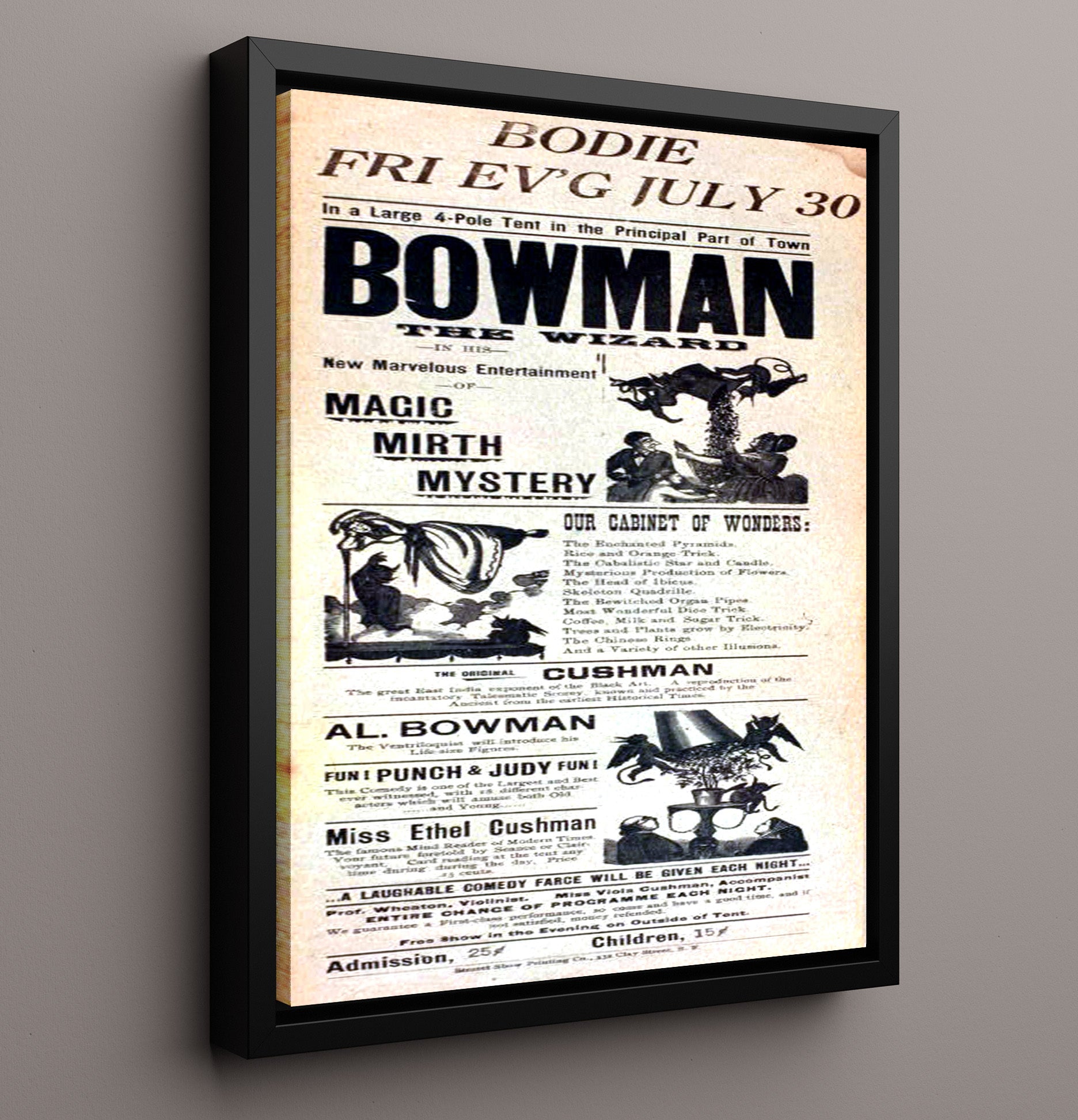 Bowman the Wizard - Cabinet of Wonders - Magic Poster - 16x20 Framed Canvas