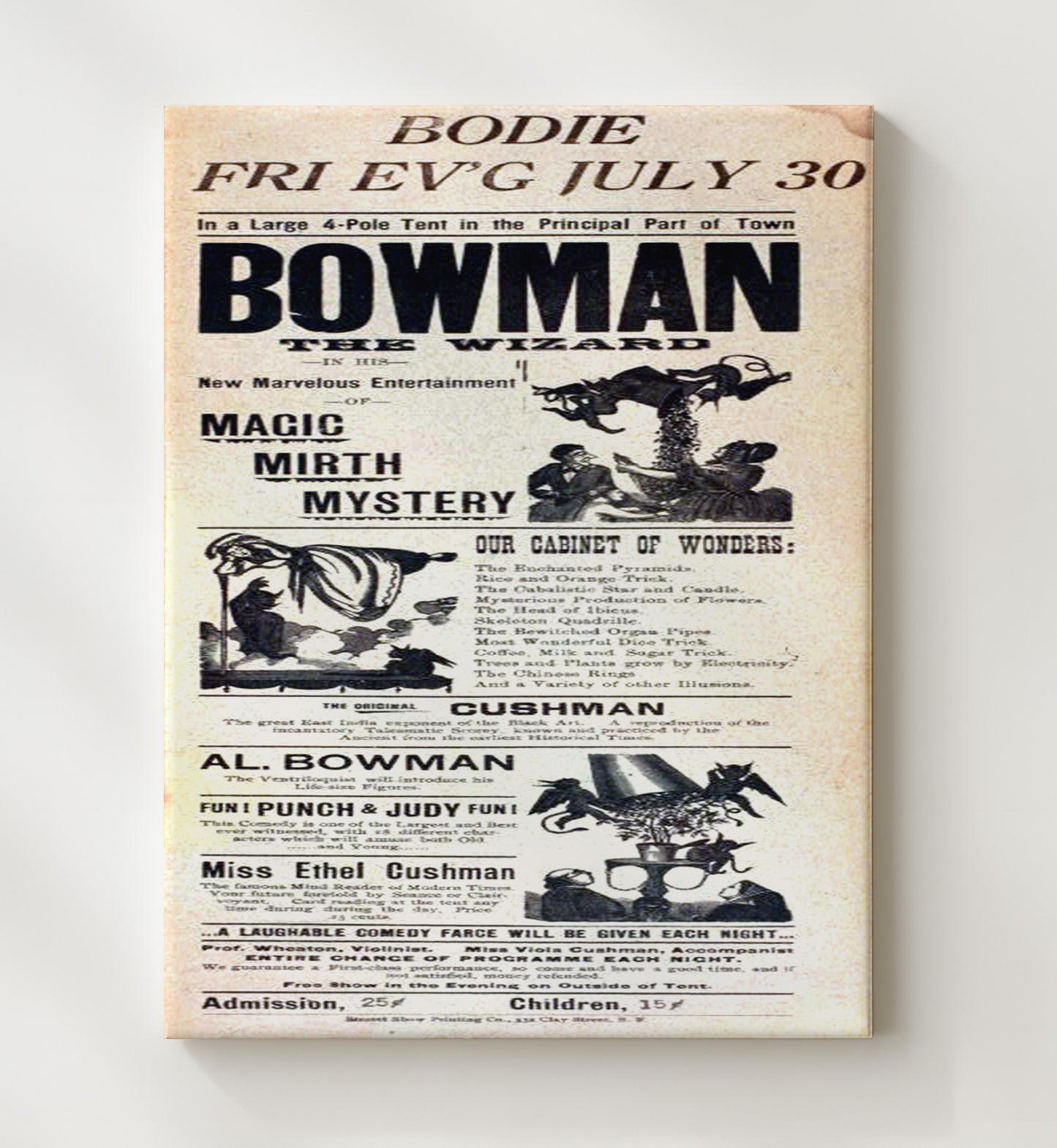 Bowman the Wizard - Cabinet of Wonders - Magic Poster - 20x24 Canvas