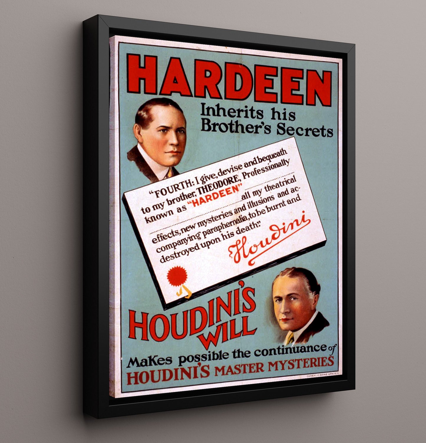 Hardeen - Inherits Secrets - Magic Poster - 16x20 Framed Canvas