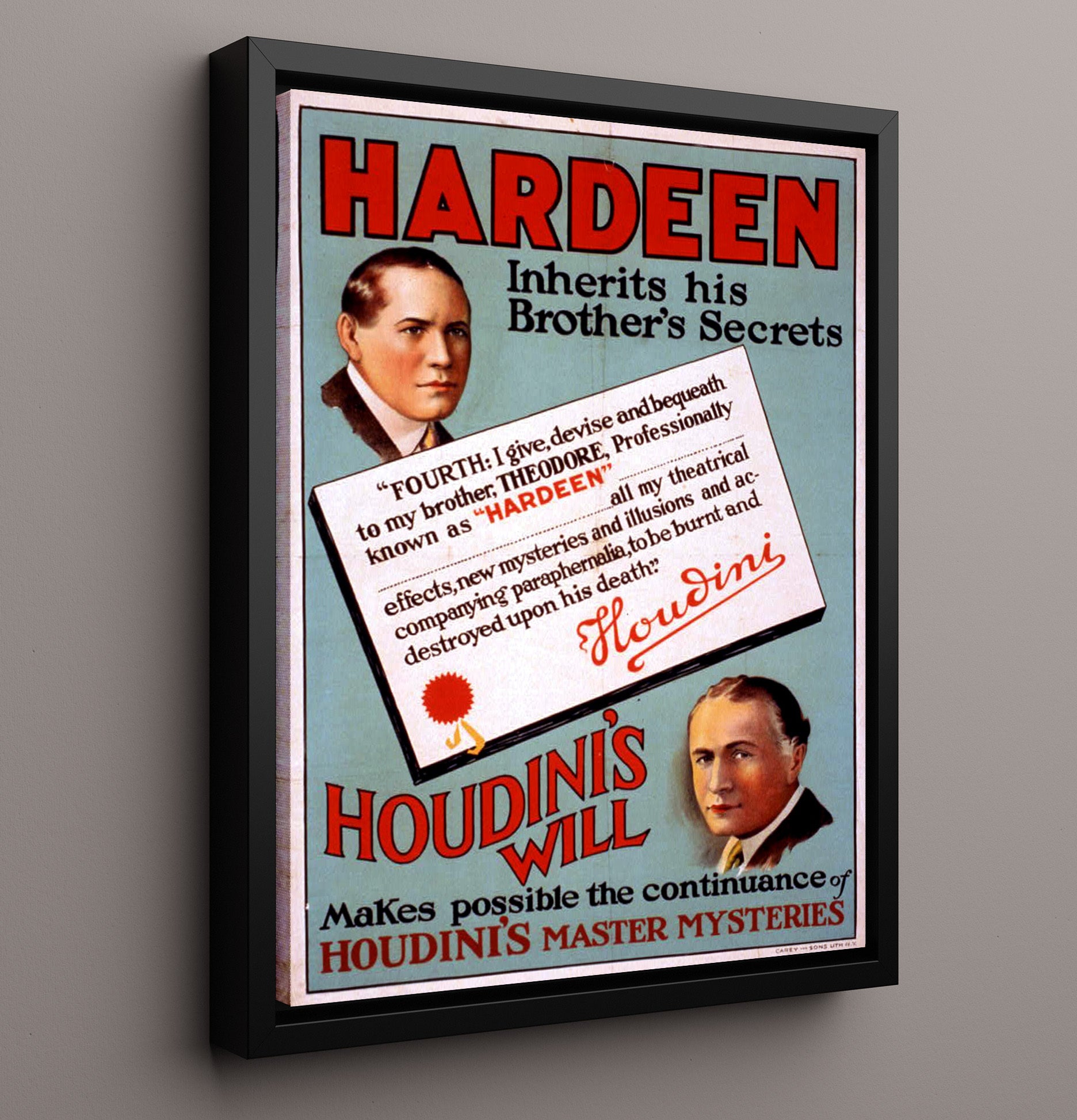 Hardeen - Inherits Secrets - Magic Poster - 16x20 Framed Canvas