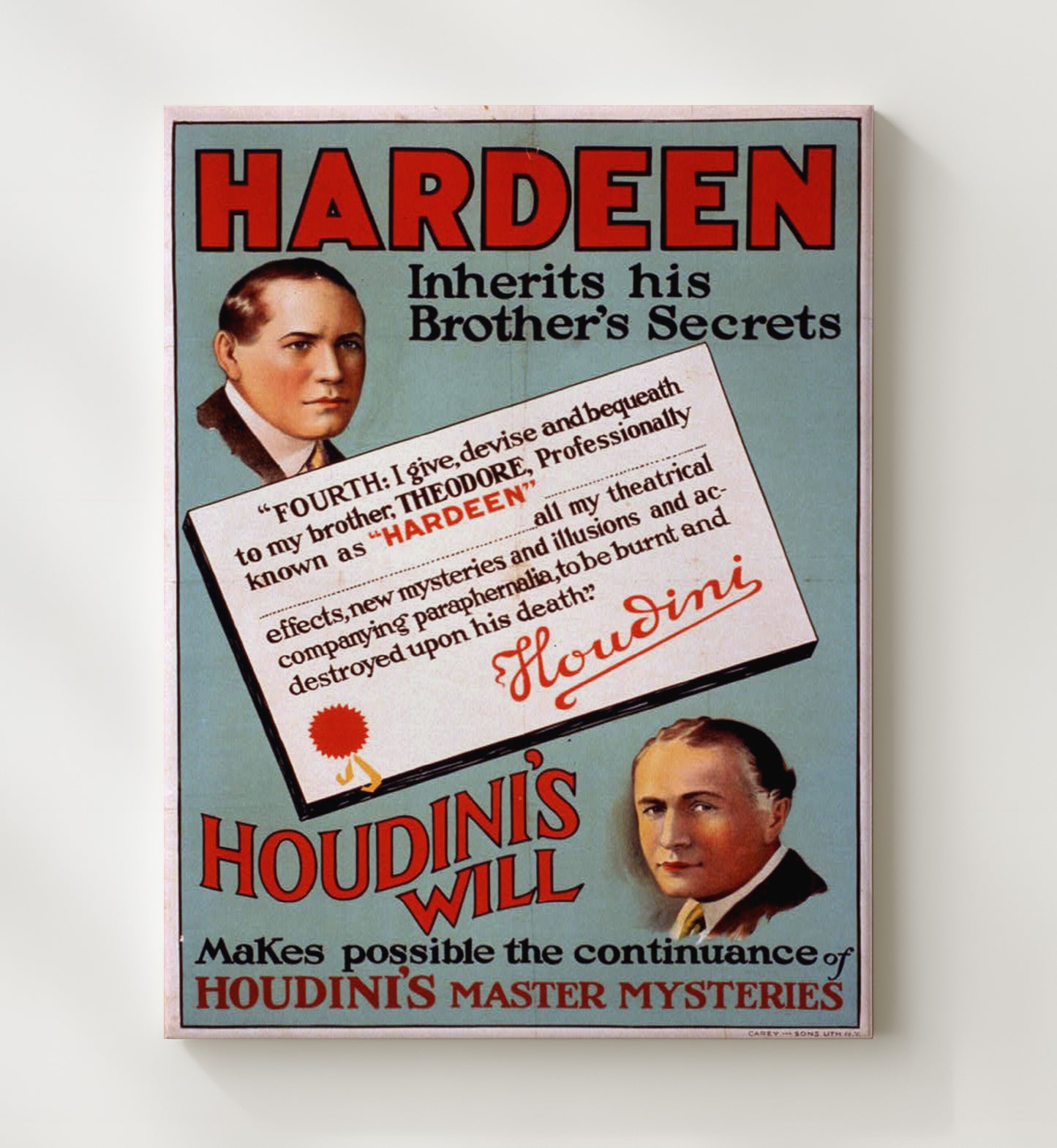Hardeen - Inherits Secrets - Magic Poster - 20x24 Canvas
