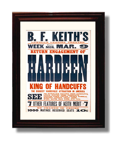 Hardeen - King of Handcuffs - Magic Poster - 8x10 Beveled Frame