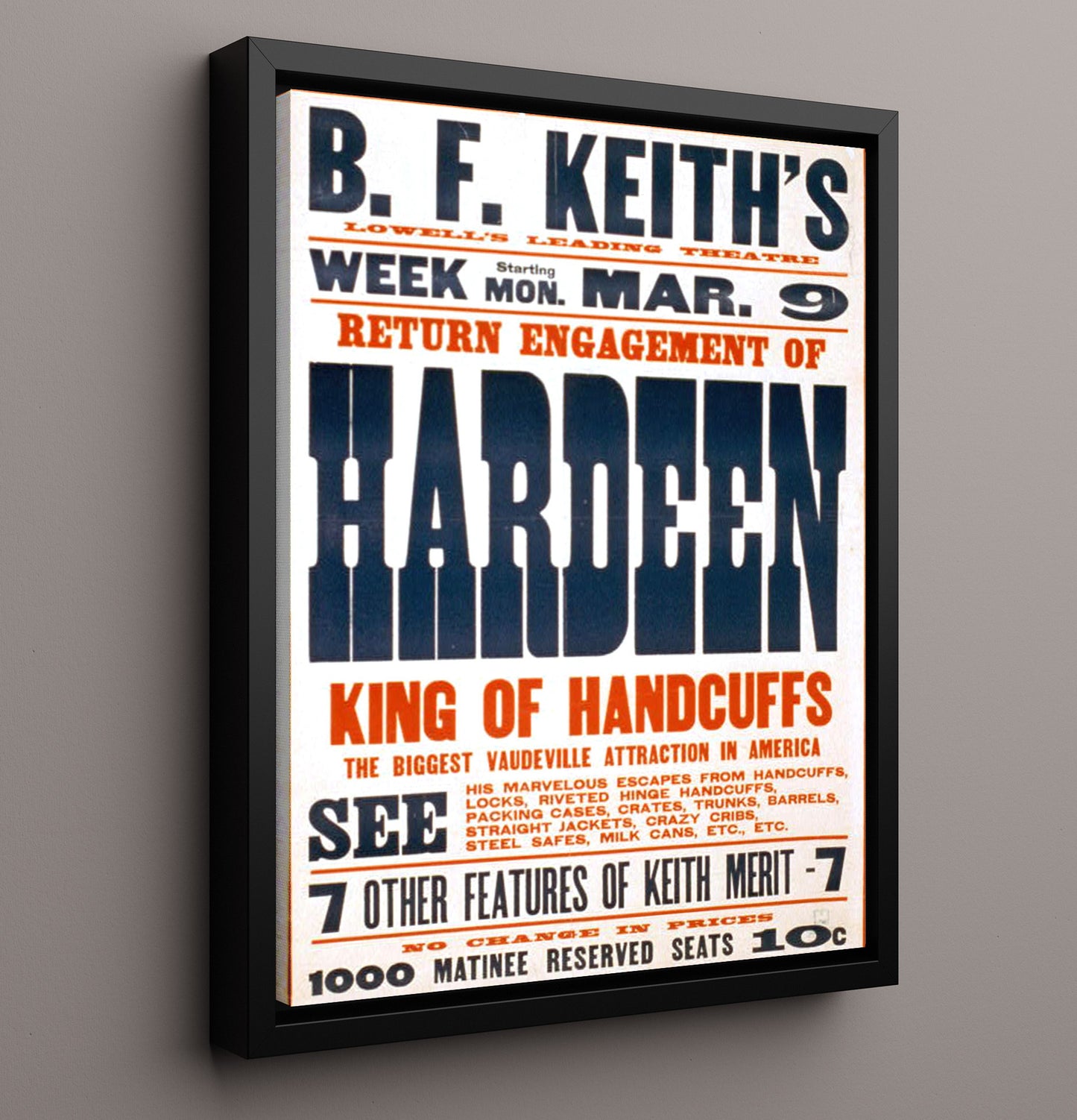 Hardeen - King of Handcuffs - Magic Poster - 16x20 Framed Canvas