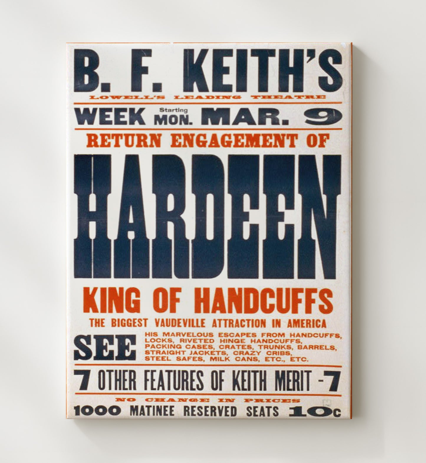 Hardeen - King of Handcuffs - Magic Poster - 20x24 Canvas