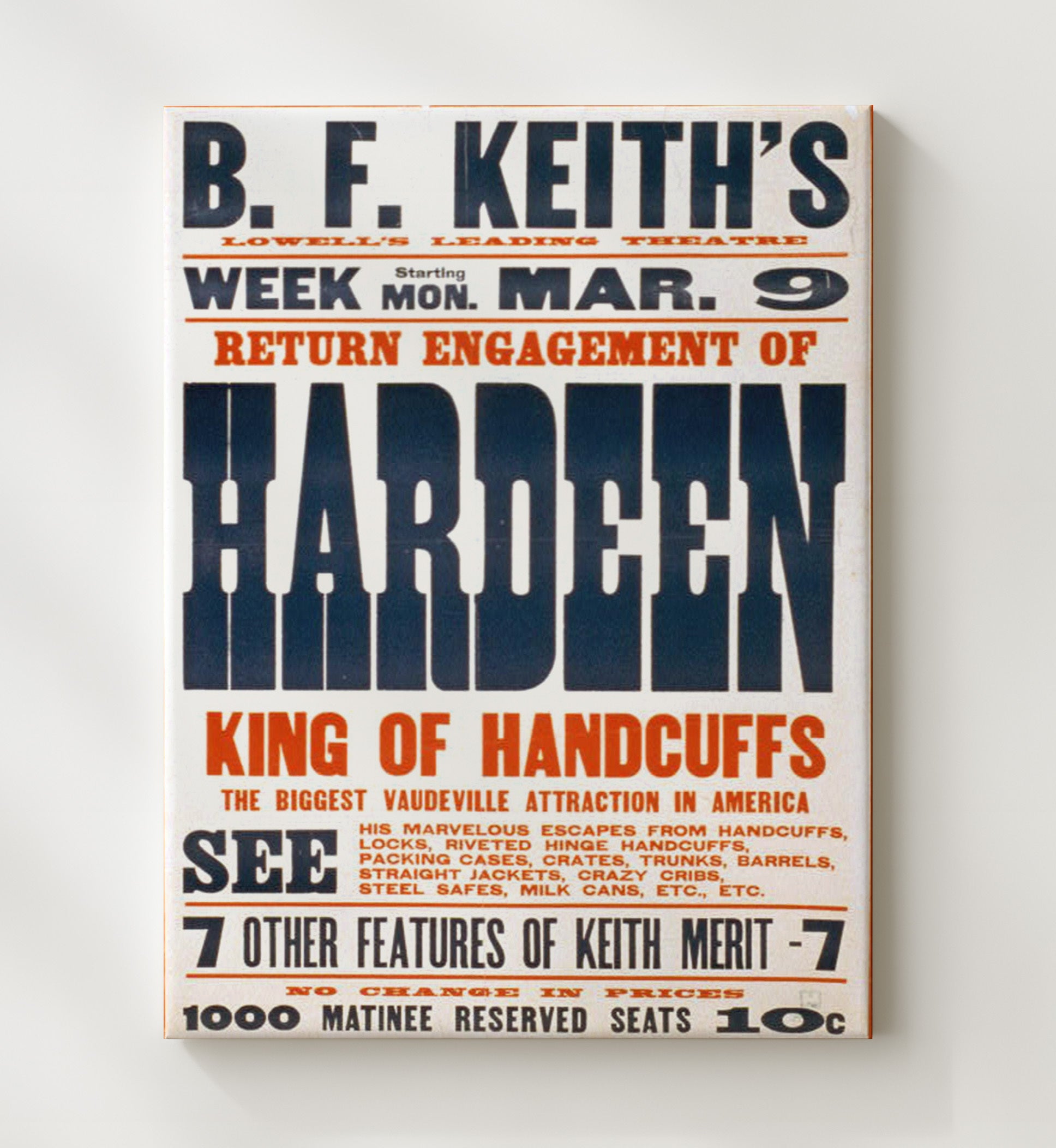 Hardeen - King of Handcuffs - Magic Poster - 20x24 Canvas