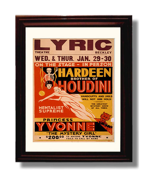 Hardeen - Mentalist Supreme - Magic Poster - 8x10 Beveled Frame