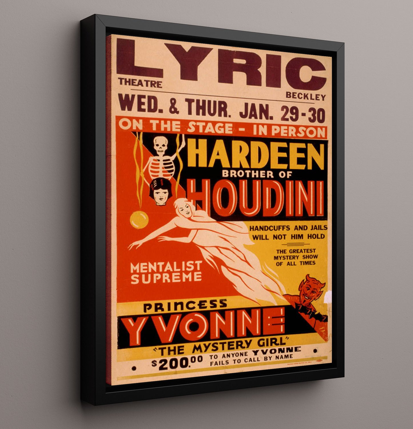 Hardeen - Mentalist Supreme - Magic Poster - 16x20 Framed Canvas