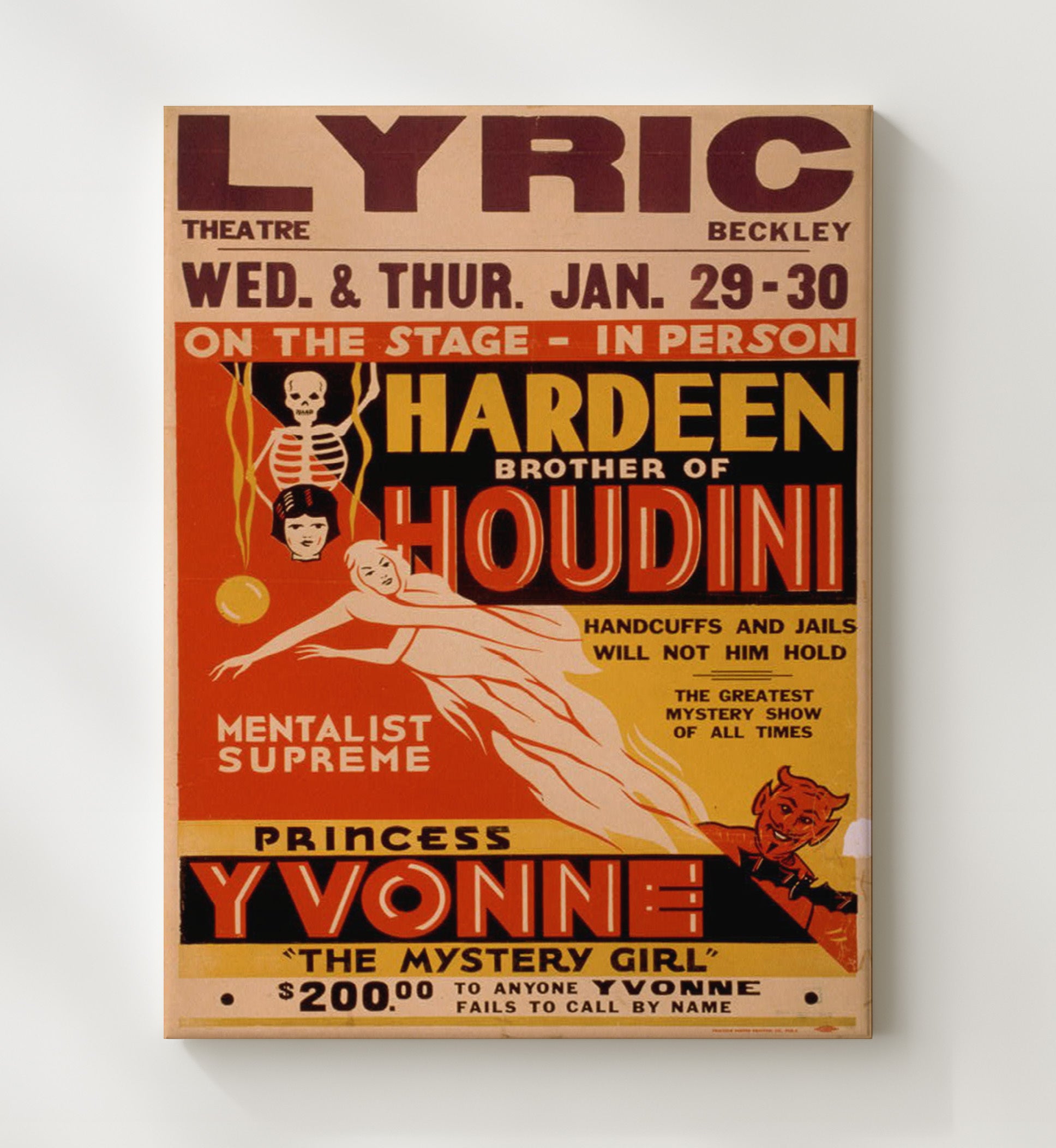 Hardeen - Mentalist Supreme - Magic Poster - 20x24 Canvas