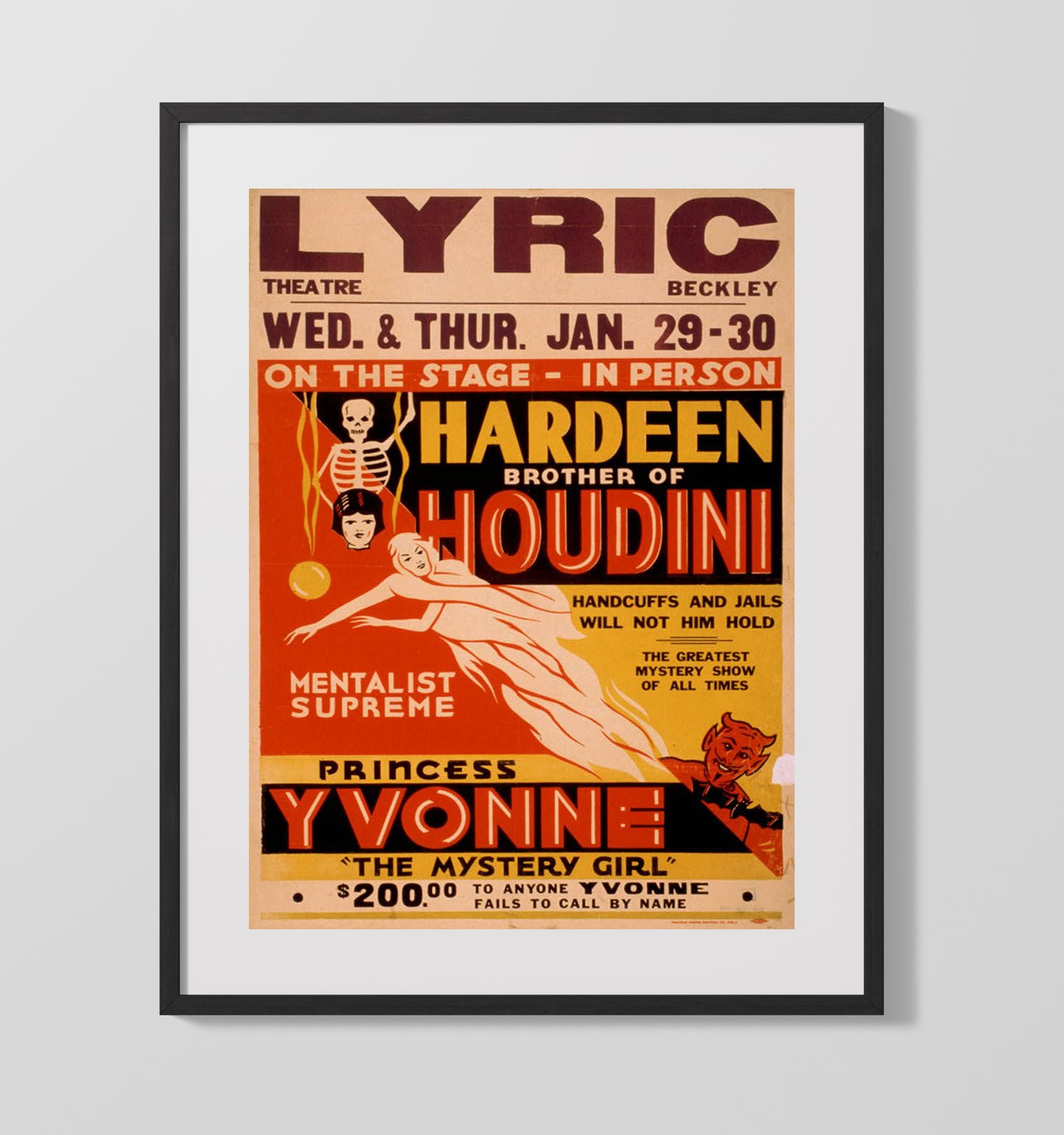 Hardeen - Mentalist Supreme - Magic Poster - 16x20 Gallery Frame