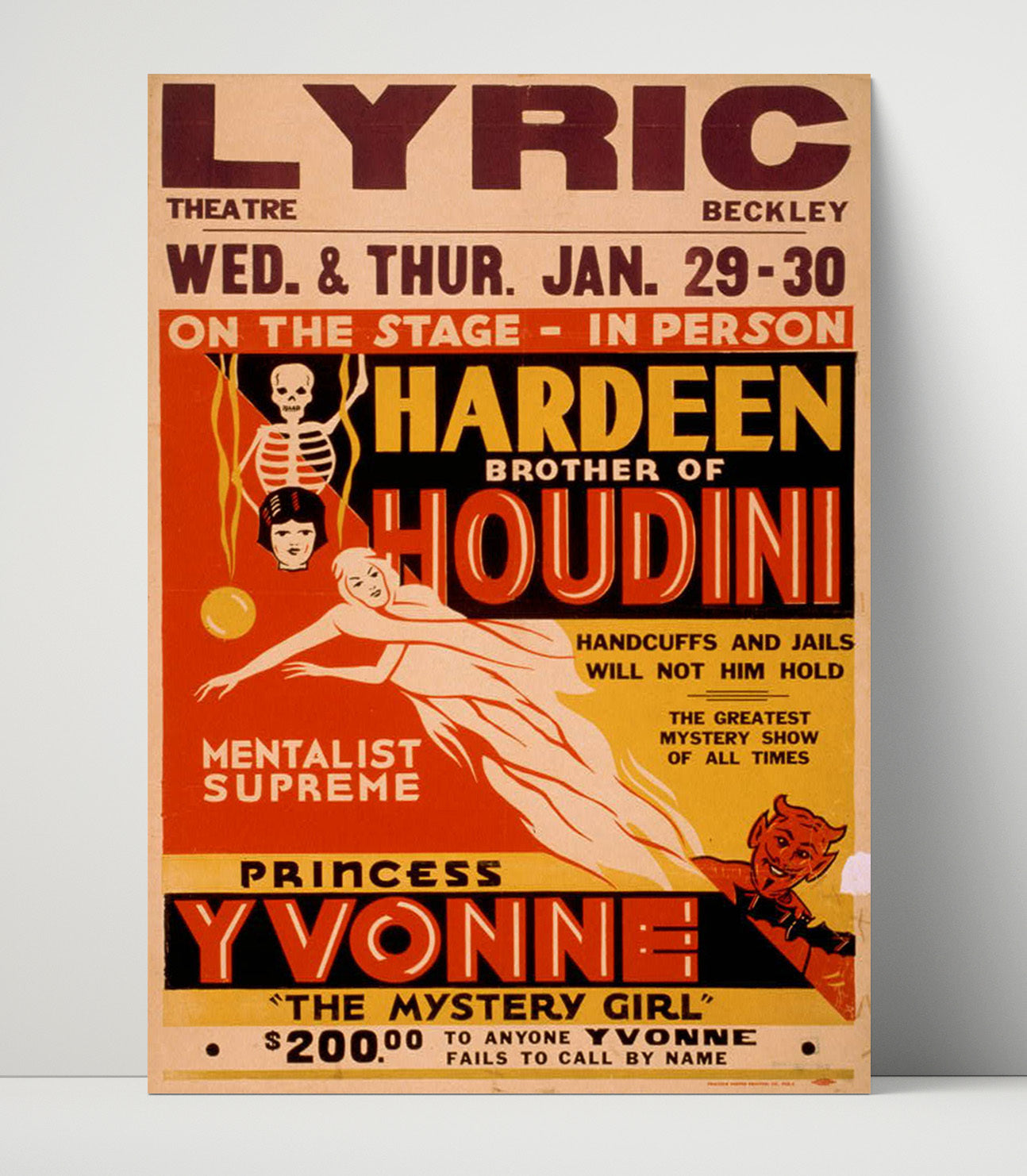 Hardeen - Mentalist Supreme - Magic Poster - 16x20 Unframed Print