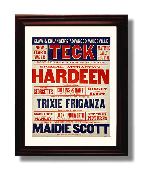 Hardeen - Vaudeville Marvel - Magic Poster - 8x10 Beveled Frame