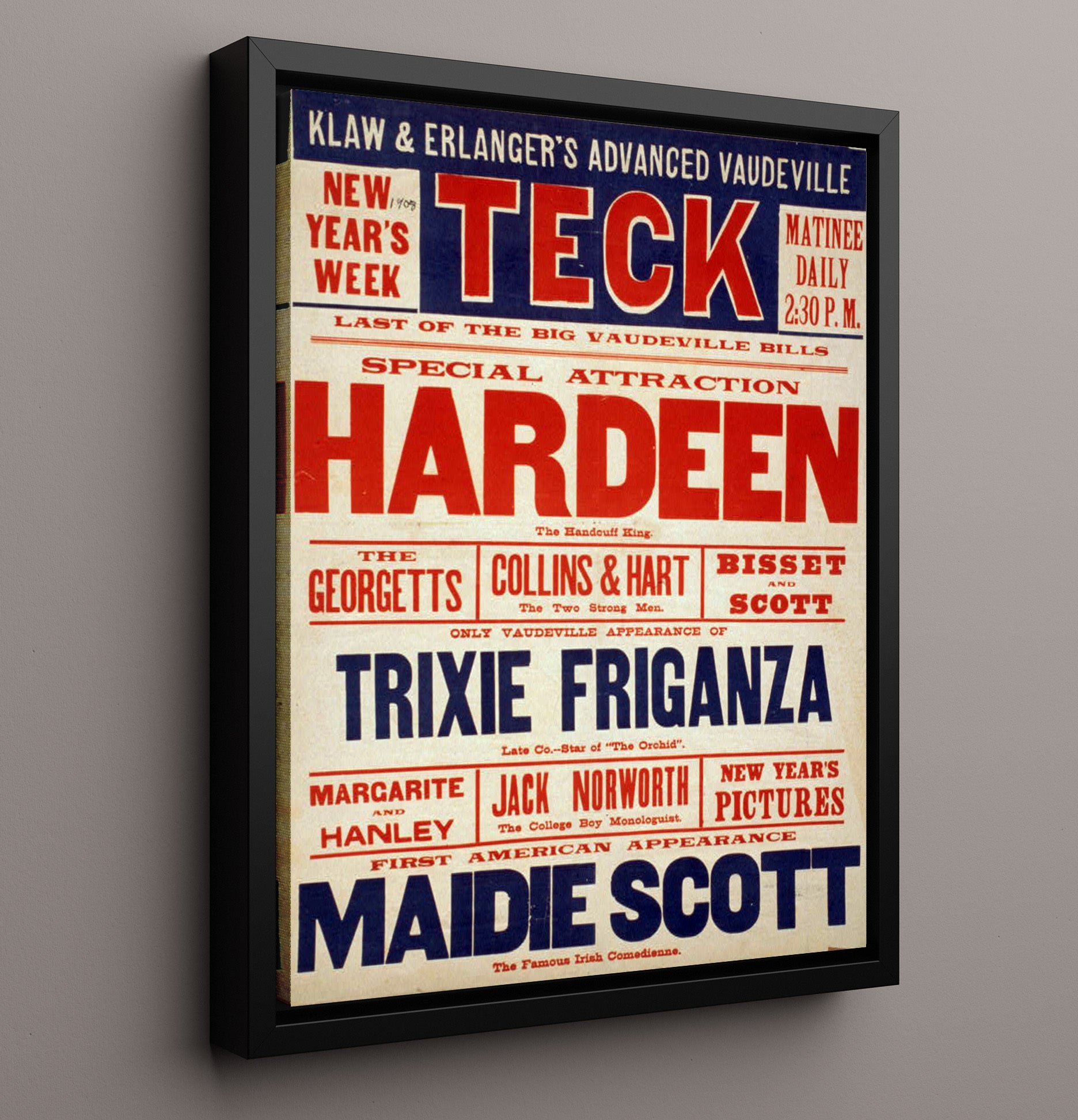 Hardeen - Vaudeville Marvel - Magic Poster - 16x20 Framed Canvas