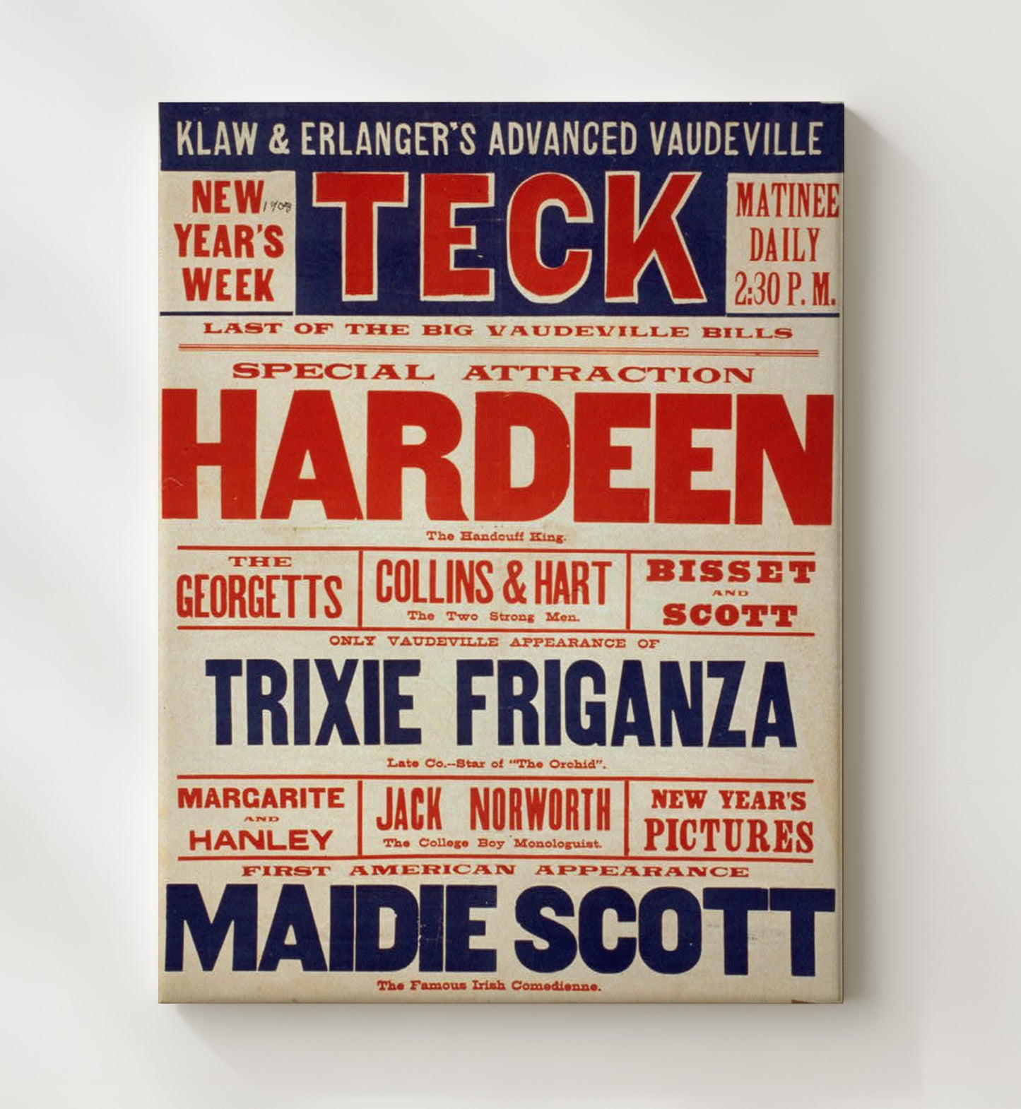 Hardeen - Vaudeville Marvel - Magic Poster - 20x24 Canvas