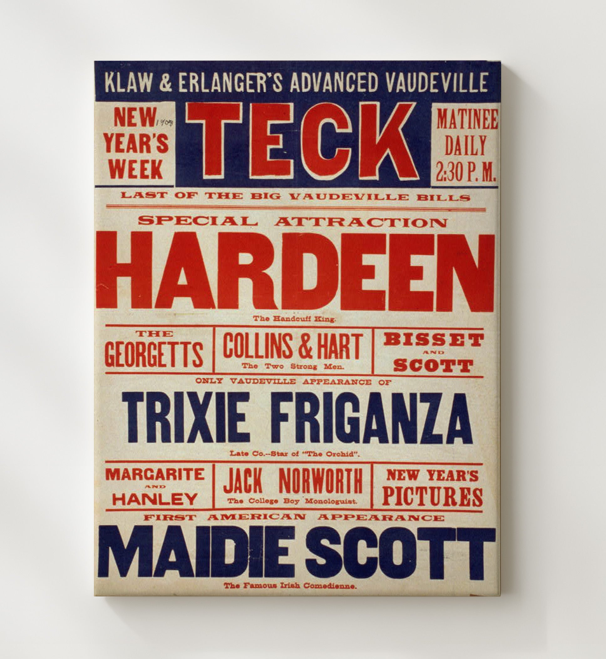 Hardeen - Vaudeville Marvel - Magic Poster - 20x24 Canvas