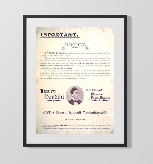Houdini - $100 Escape Challenge - Magic - 16x20 Gallery Frame