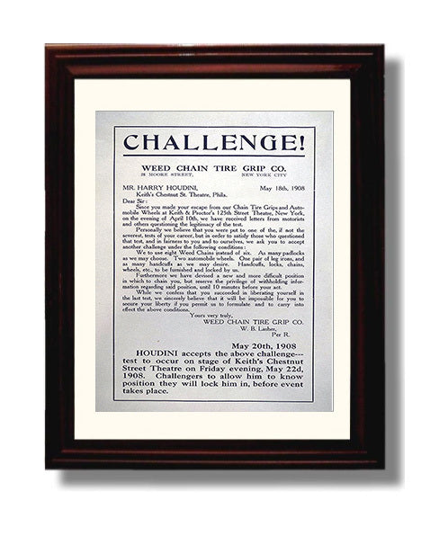 Houdini - Escape Challenge - Magic Poster - 8x10 Beveled Frame