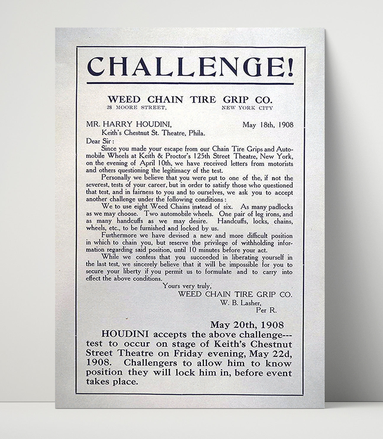 Houdini - Escape Challenge - Magic Poster - 16x20 Unframed Print