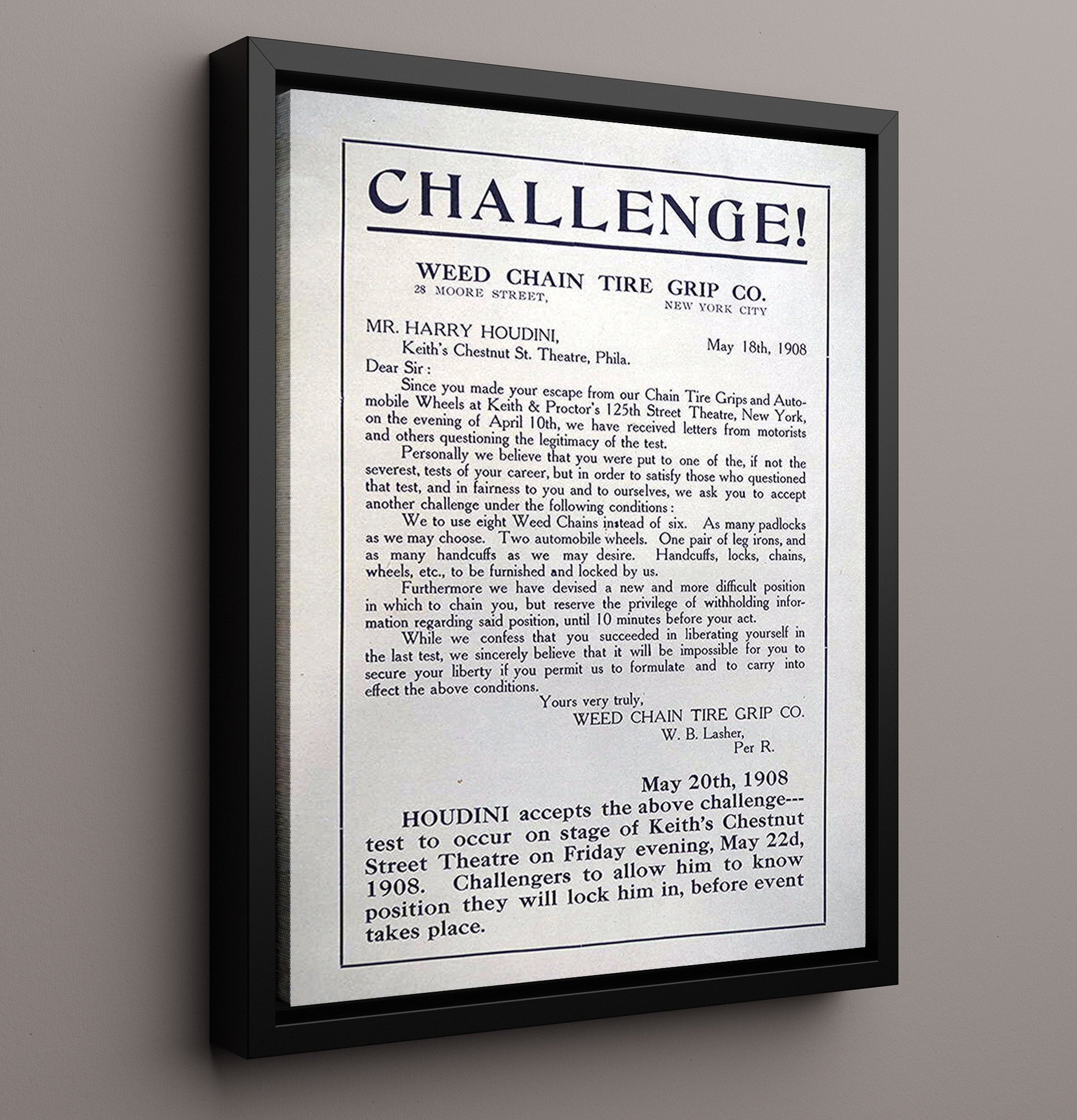 Houdini - Escape Challenge - Magic Poster - 16x20 Framed Canvas