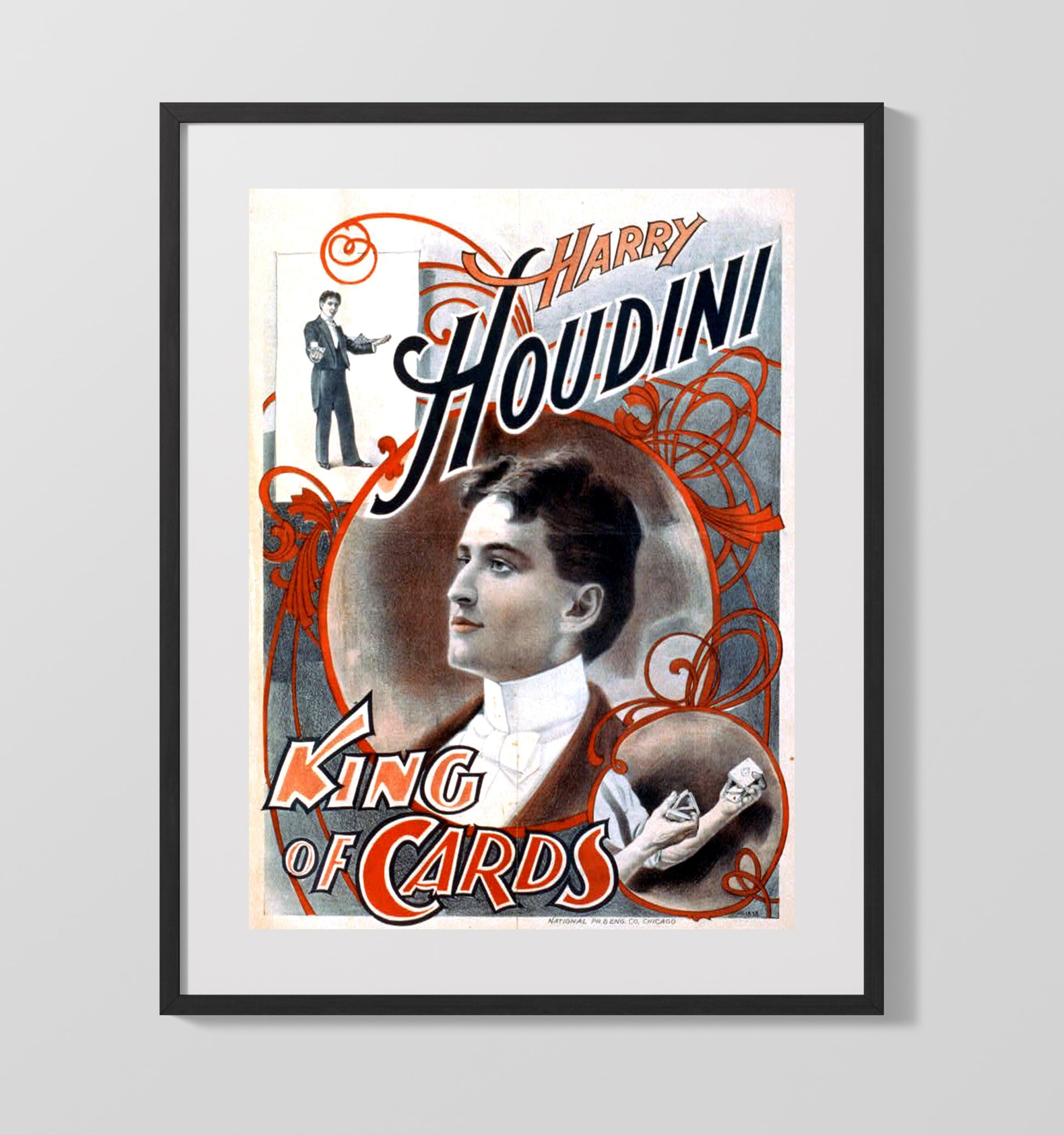 Houdini - King of Cards - Magic Poster - 16x20 Gallery Frame