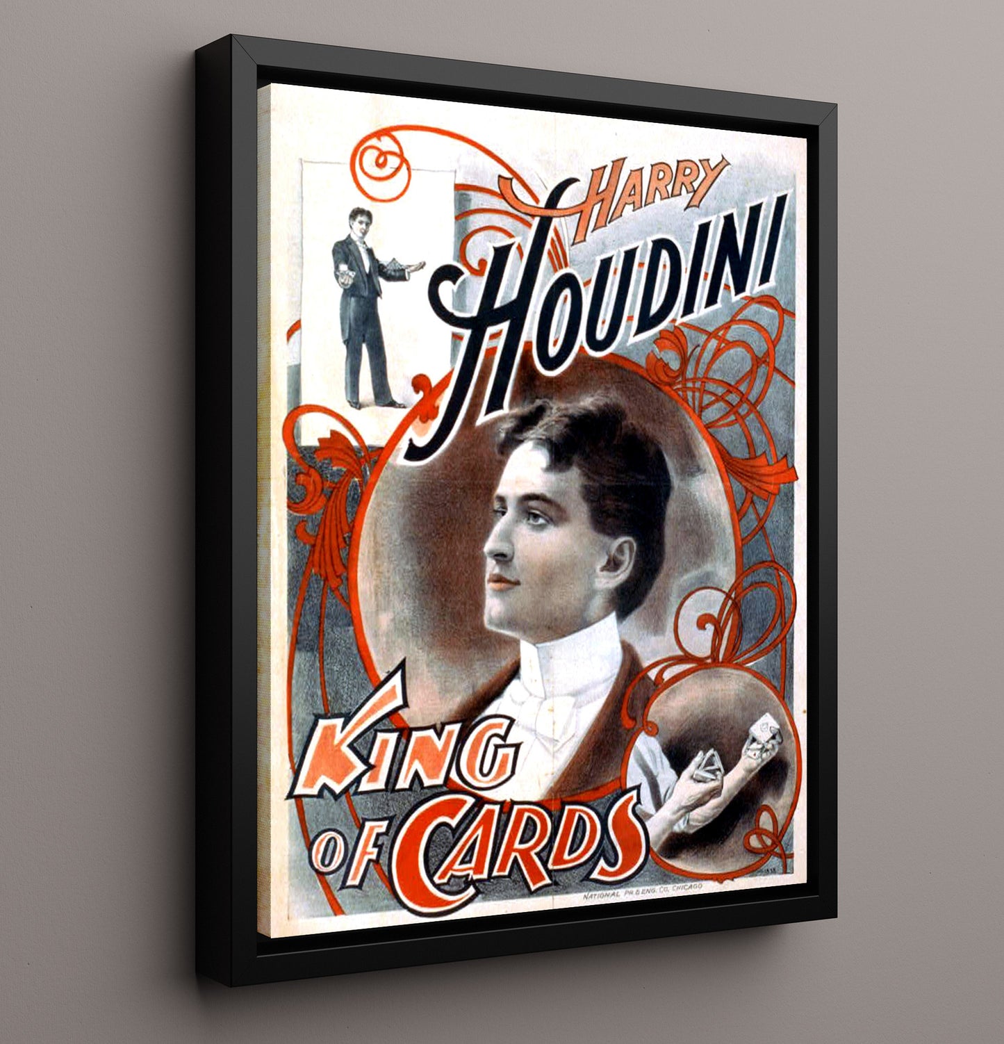 Houdini - King of Cards - Magic Poster - 16x20 Framed Canvas