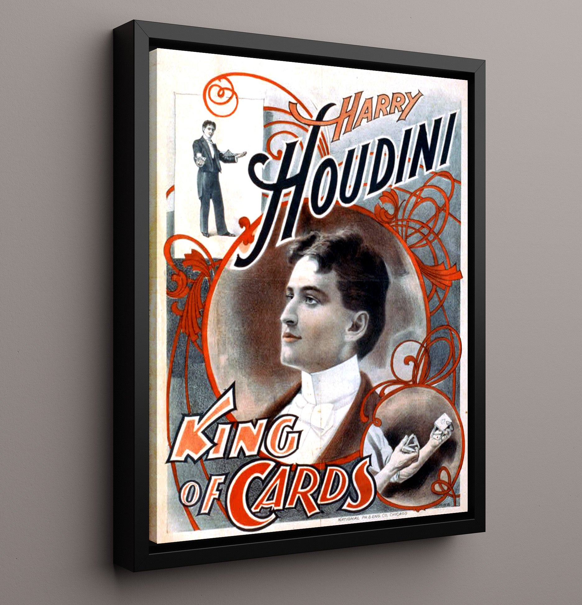 Houdini - King of Cards - Magic Poster - 16x20 Framed Canvas