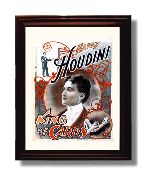 Houdini - King of Cards - Magic Poster - 8x10 Beveled Frame