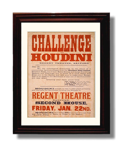 Houdini - Locked and Chained - Magic Poster - 8x10 Beveled Frame