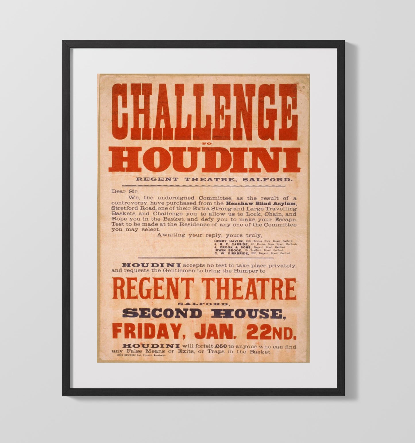 Houdini - Locked and Chained - Magic Poster - 16x20 Gallery Frame