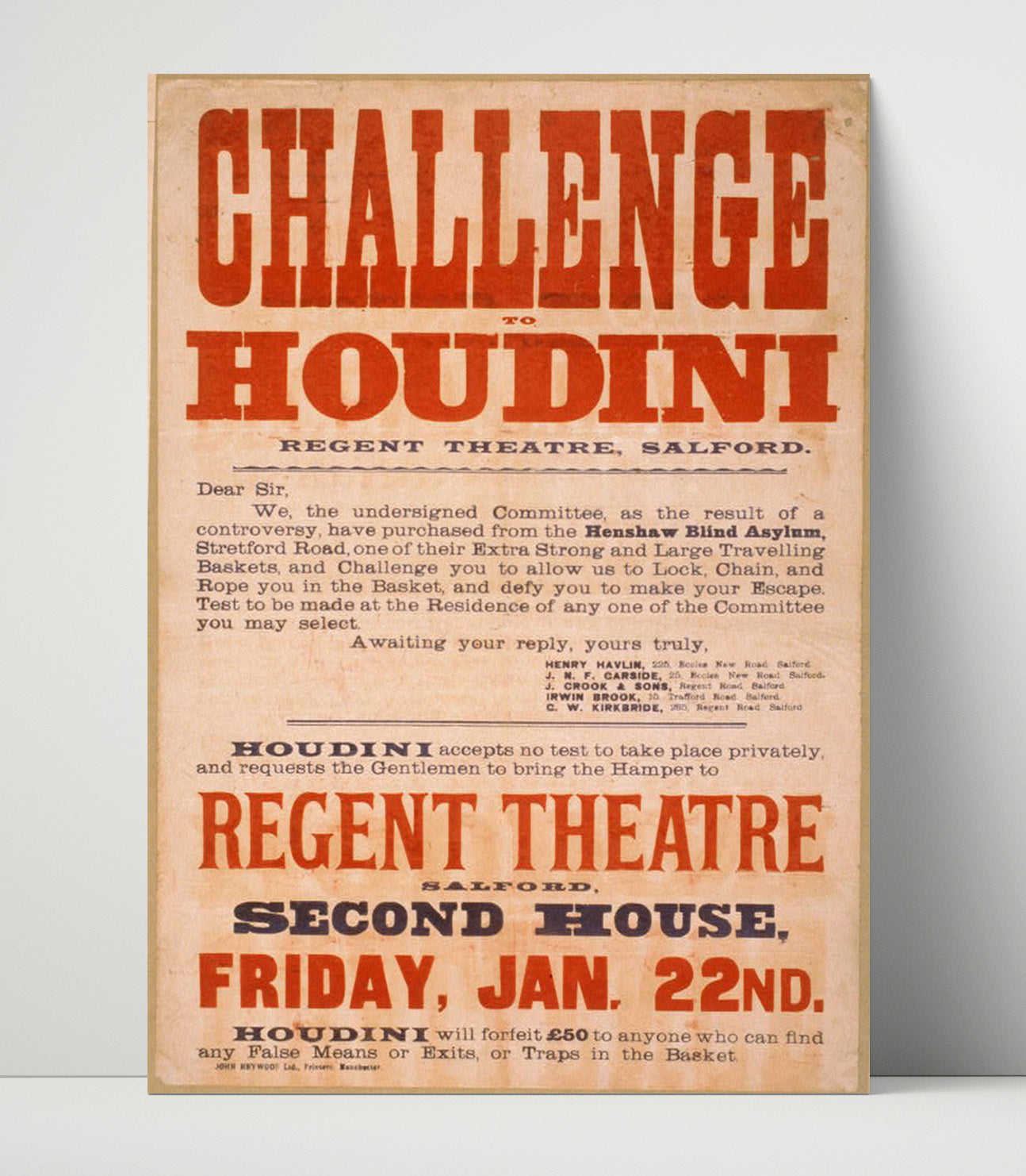 Houdini - Locked and Chained - Magic Poster - 16x20 Unframed Print