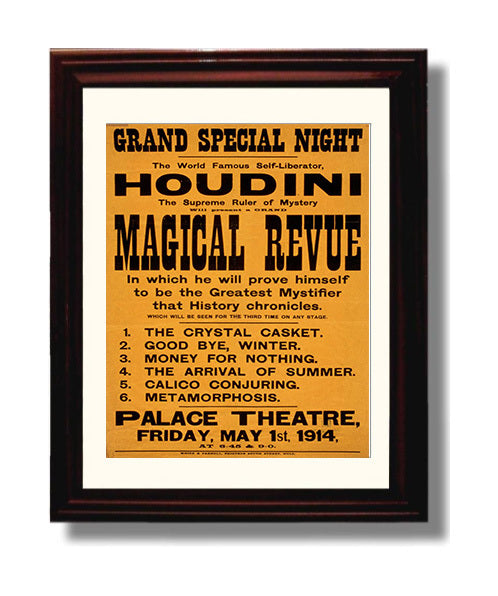 Houdini - Magical Revue - Magic Poster - 8x10 Beveled Frame
