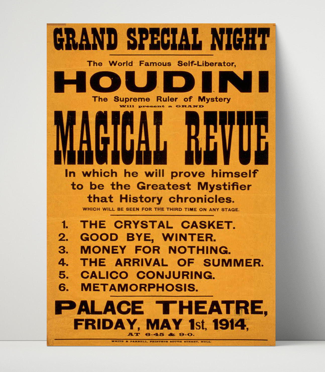 Houdini - Magical Revue - Magic Poster - 16x20 Unframed Print