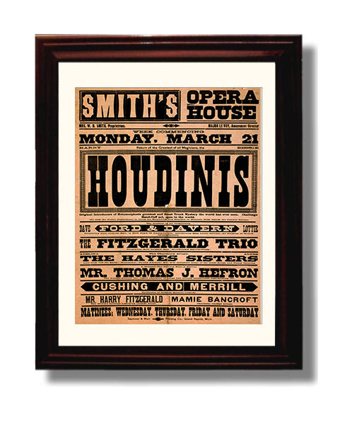 Houdini - Opera House Sensation - Magic Poster - 8x10 Beveled Frame