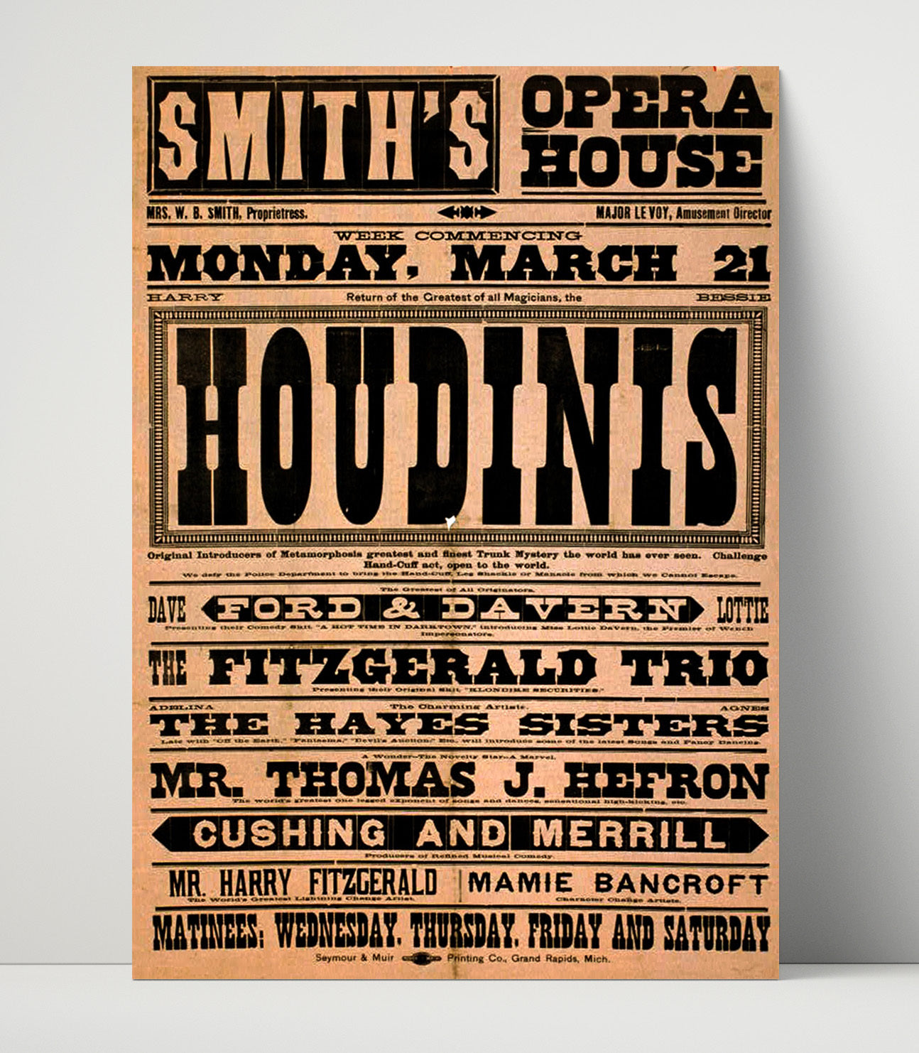 Houdini - Opera House Sensation - Magic Poster - 16x20 Unframed Print