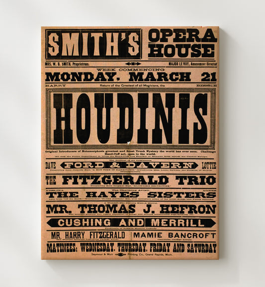 Houdini - Opera House Sensation 16x20 Canvas magic poster wall art